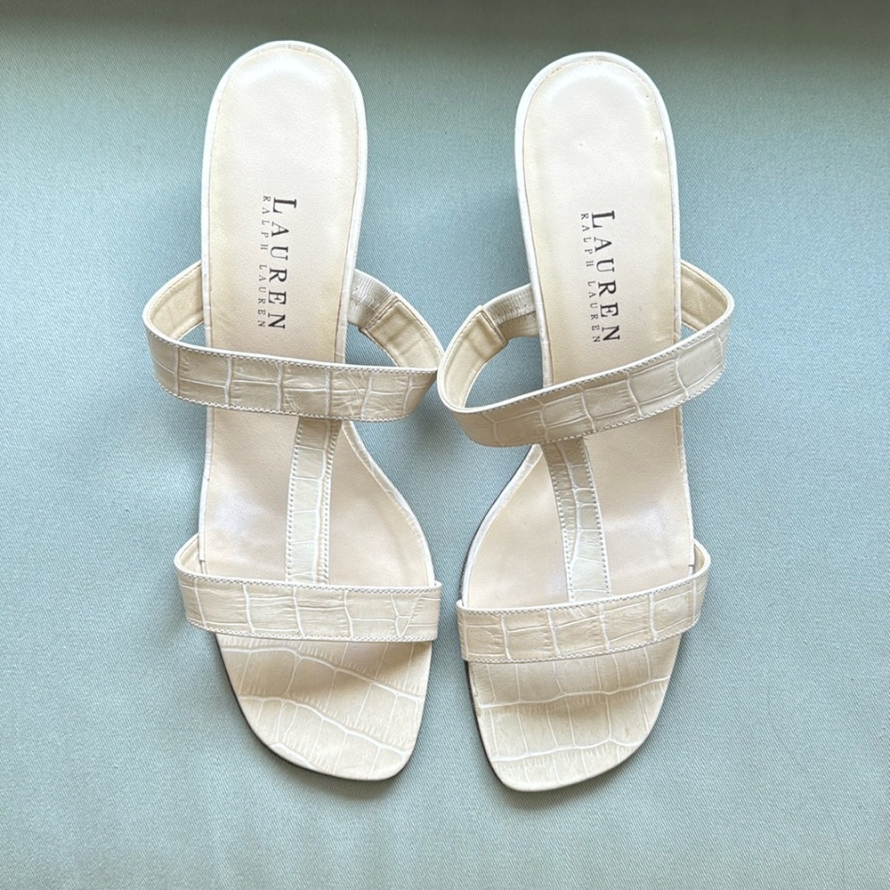 Cream snakeskin style kitten heel